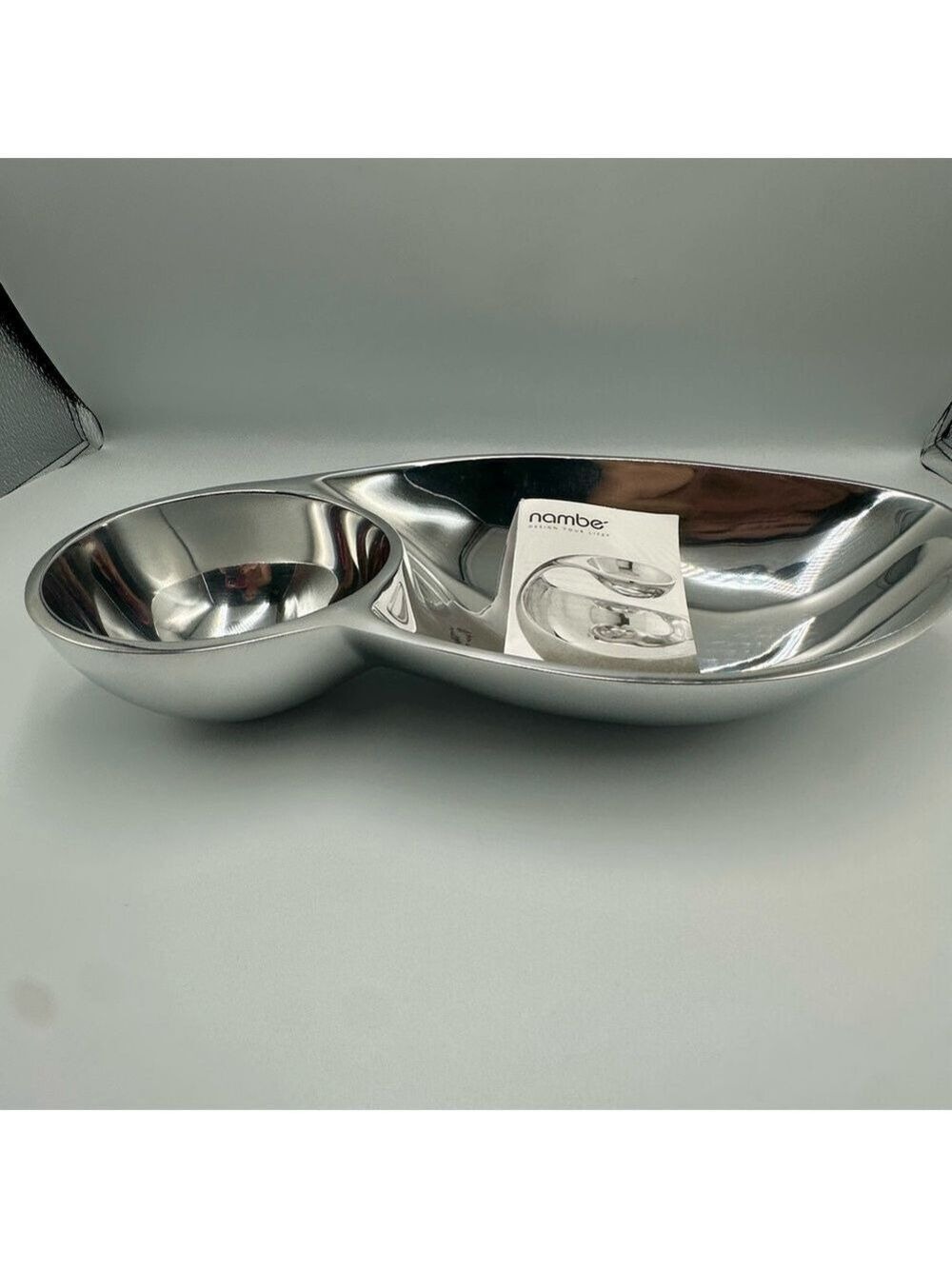 Nambe Pinion Chip & Dip Serving Bowl Metal Alloy Divided Platter Modern NIB - Picture 16 of 16